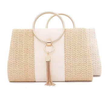 New Fashion Vintage Large Capacity Straw Handbag Tassel Woven Ladies