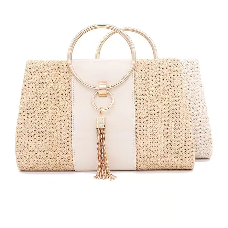 New Fashion Vintage Large Capacity Straw Handbag Tassel Woven Ladies