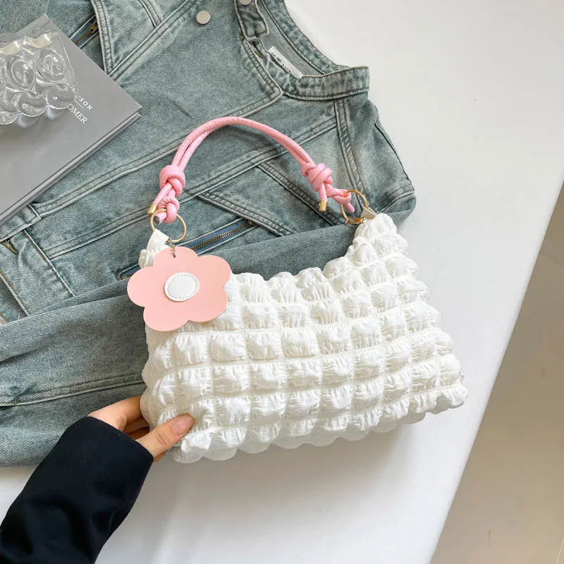 Bubble Flower Handheld Cylinder Zipper Women Bag