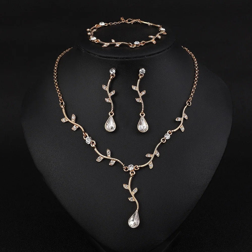 Elegant Gold Leaf Jewelry Set for Weddings