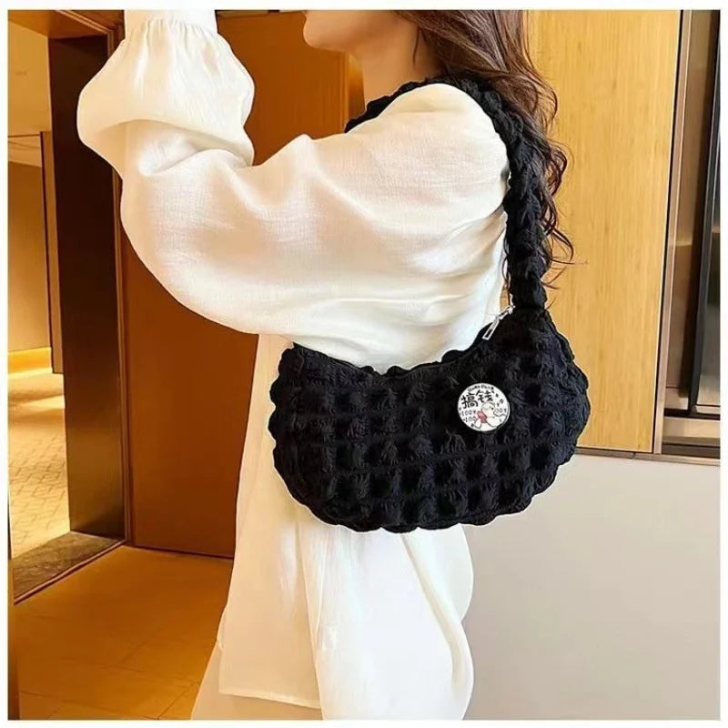 Trendy Women's Solid Color Cross-Border Handbag Trendy Cloud Bag
