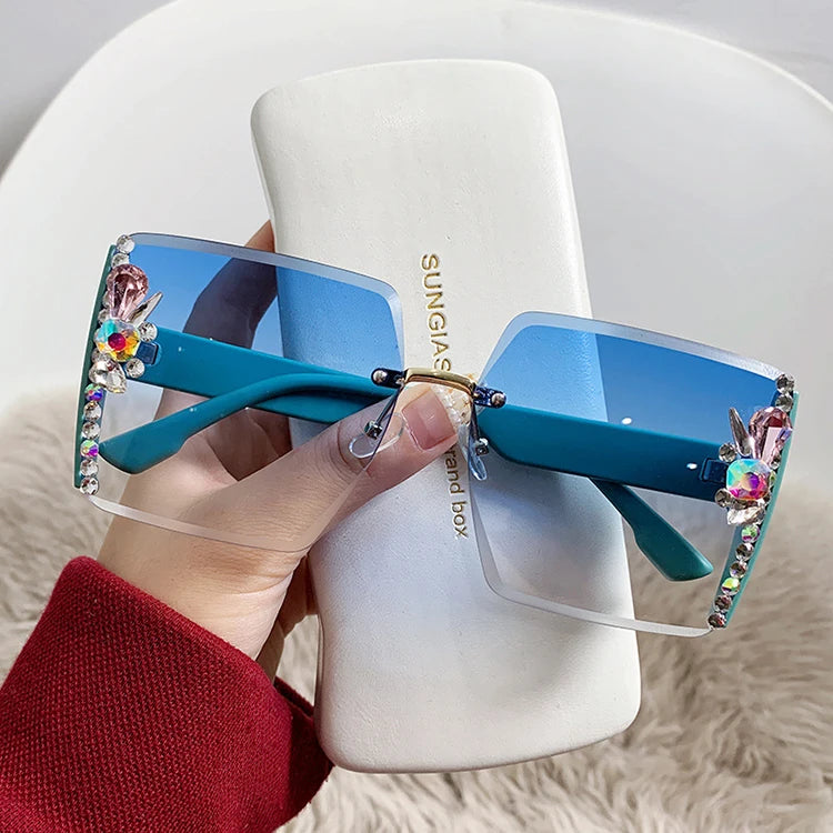 Rimless Oversize Rhinestone Sunglasses 2025
