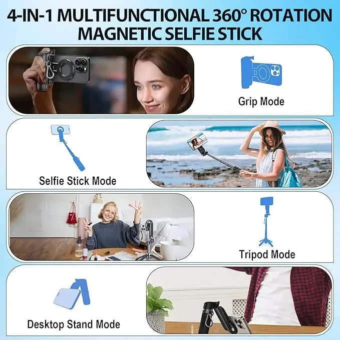 4 in 1 Multifunctional Magnetic Selfie Stick 360 Degrees Rotation