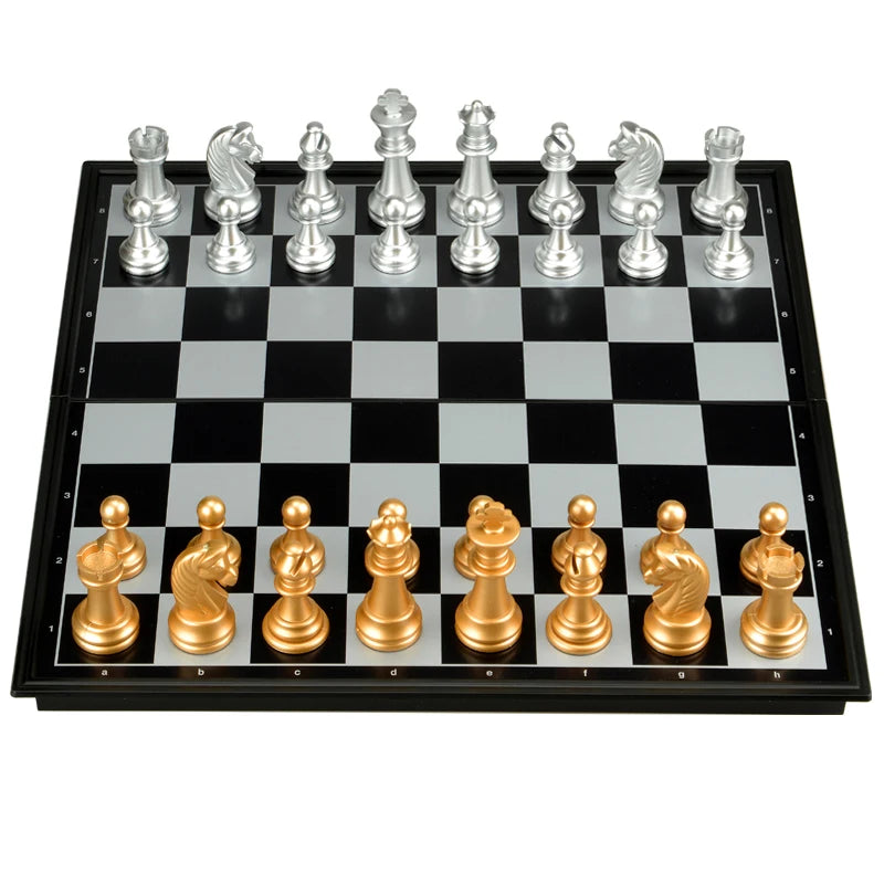 Waterproof 32 Gold Silver Chess Pieces Plastic Chess Board Magnetic