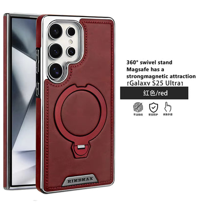 Plating PU Leather Samsung Case – Magnetic with 360° Metal Ring Stand