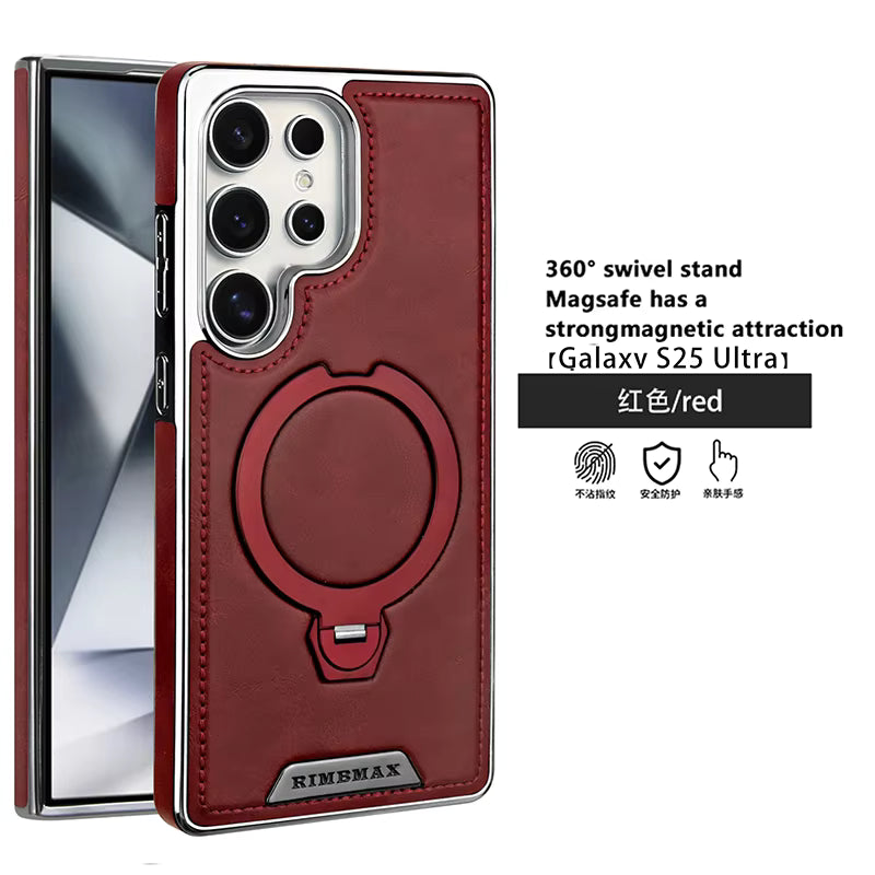 Plating PU Leather Samsung Case – Magnetic with 360° Metal Ring Stand