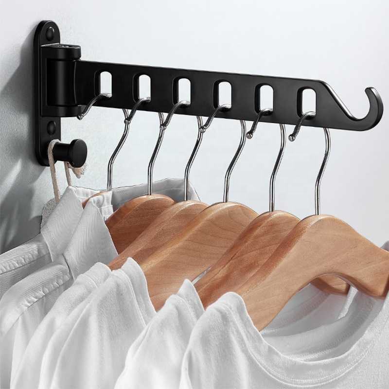 Wall-Mounted Laundry Drying Rack – Movable Storage Hanger with Hooks
