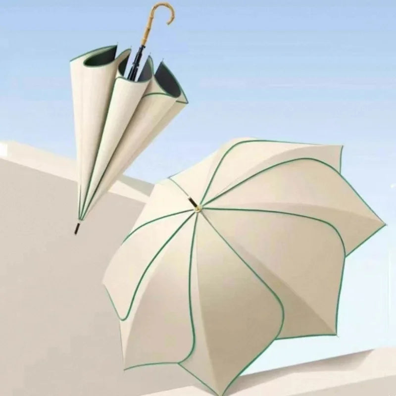 Japanese Style Automatic Wind-resistant Petal Lotus Black Glue Sunscreen Umbrella
