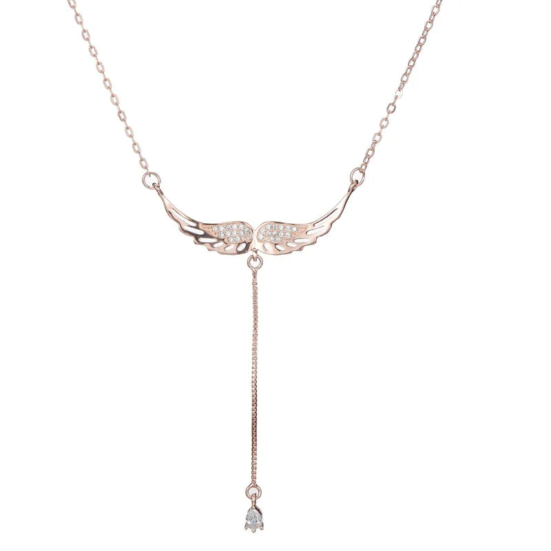 925 Sterling Silver Wings Necklace with Zircon