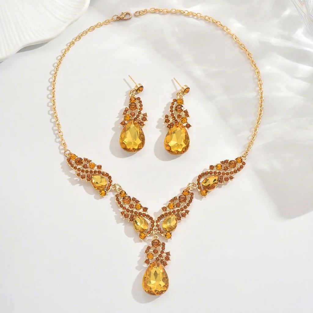 Gold Plated Punk Wedding Necklace & Earrings Set