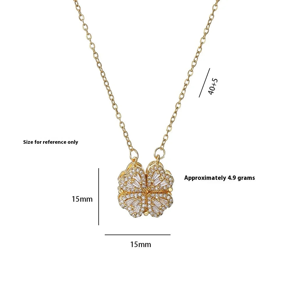 Luxury Gold Zircon Clover Heart Necklace