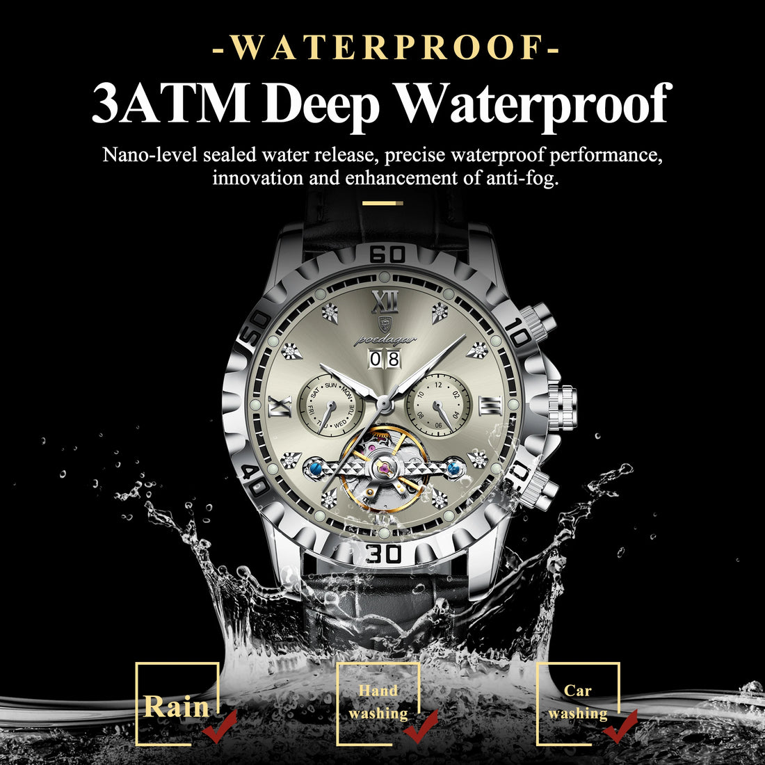 Poedagar Luxury Automatic Tourbillon Watch