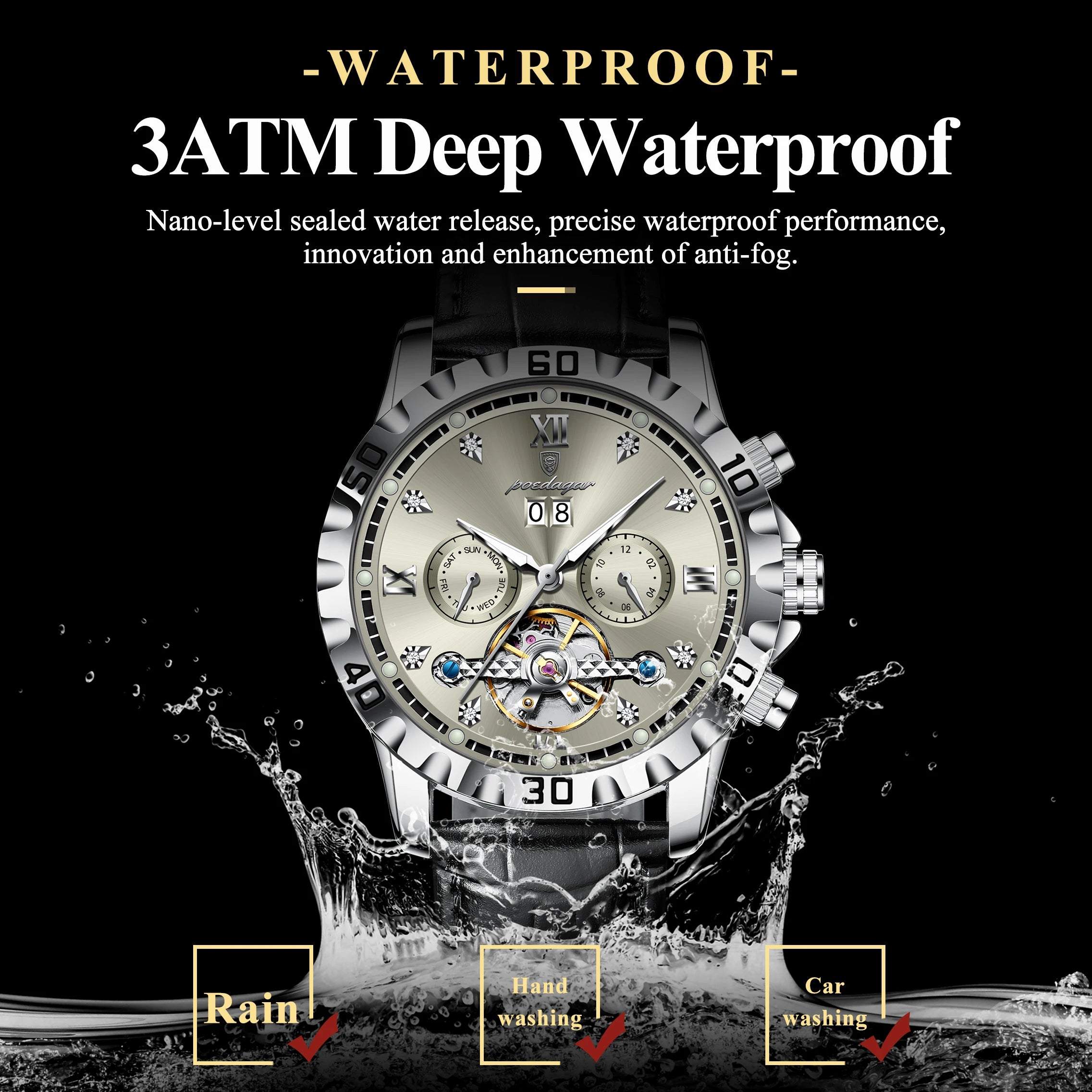 Poedagar Luxury Automatic Tourbillon Watch