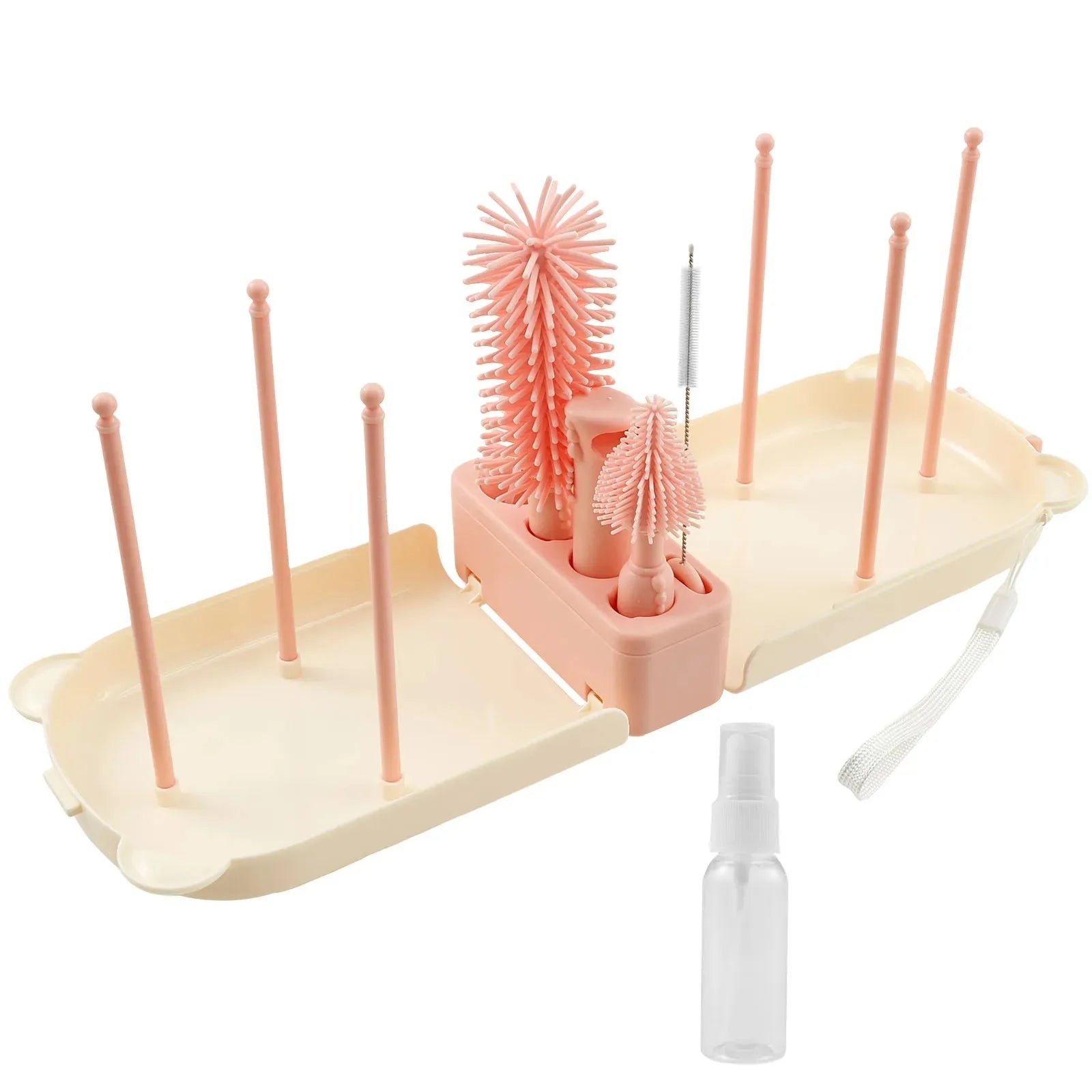 Baby Bottle Brush Set Portable Baby Bottle Drying Rack Cleaning Kit