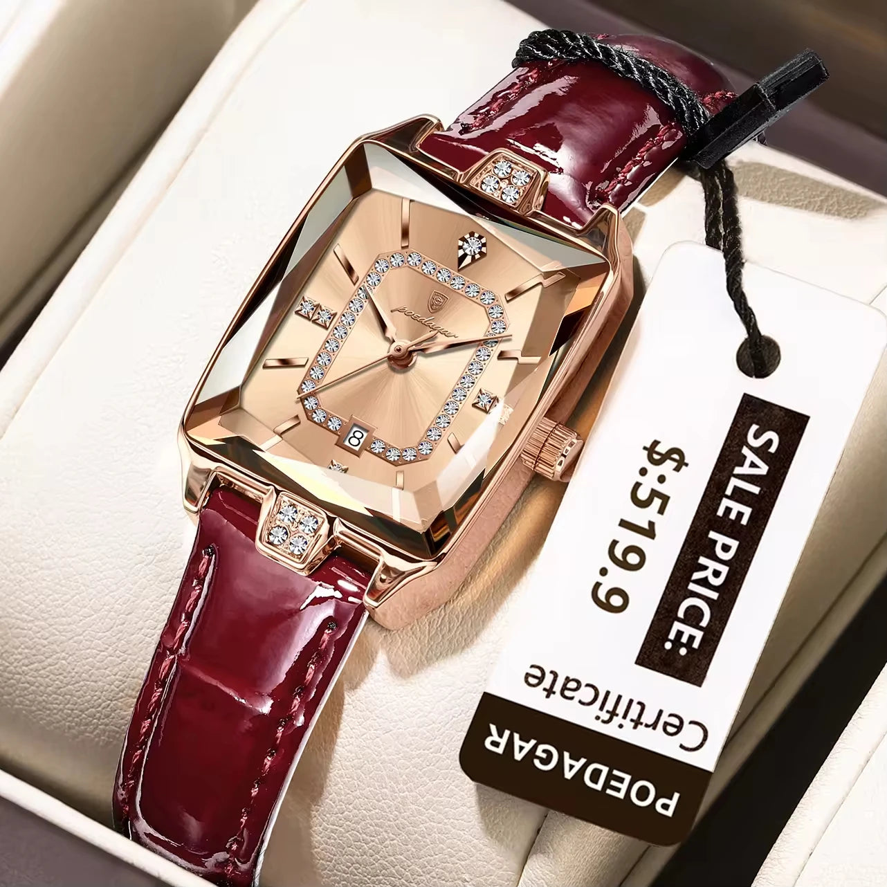 Poedagar 785 Luxury Diamond Leather Women's Watch