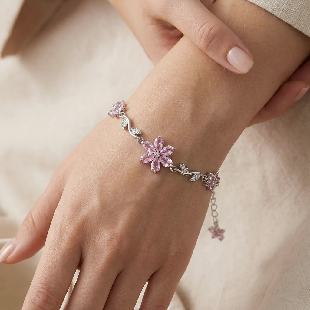 18K Gold Plated Cherry Blossom Zircon Bracelet