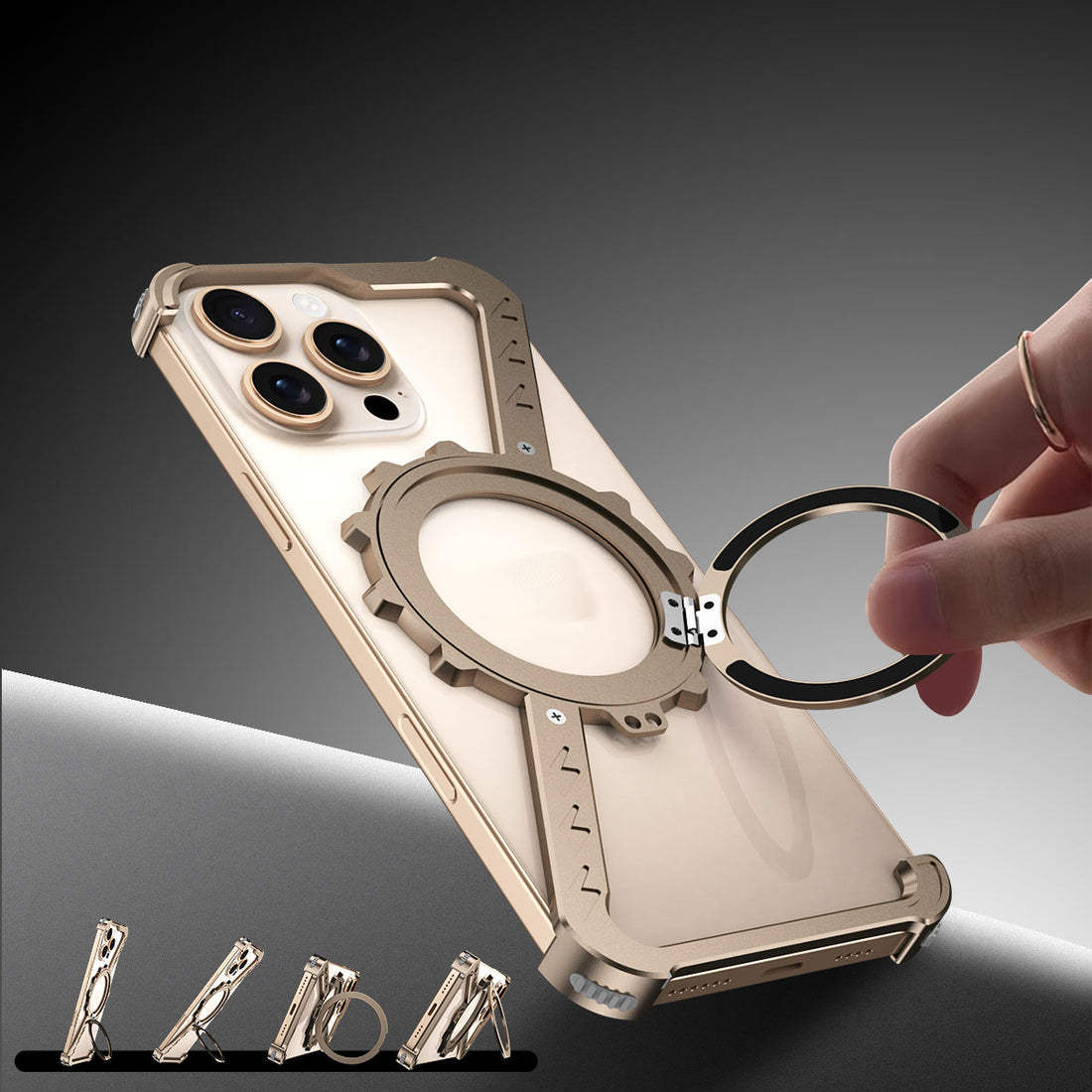Z-Type Magnetic Aluminum Alloy Kickstand Case for iPhone – Wireless Charging Metal Phone Cover