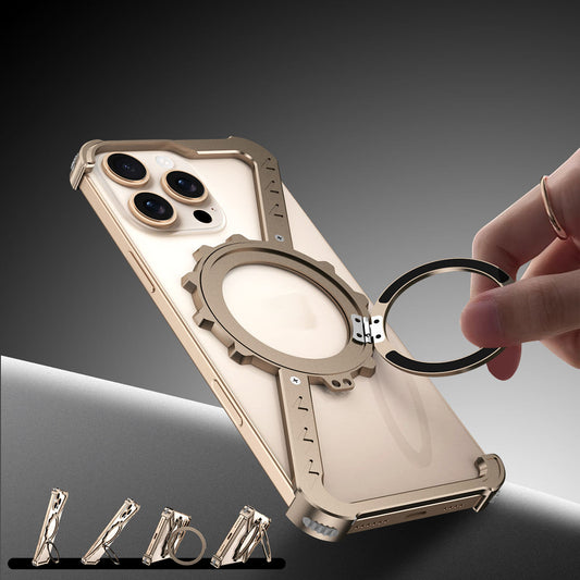 Z-Type Magnetic Aluminum Alloy Kickstand Case for iPhone – Wireless Charging Metal Phone Cover