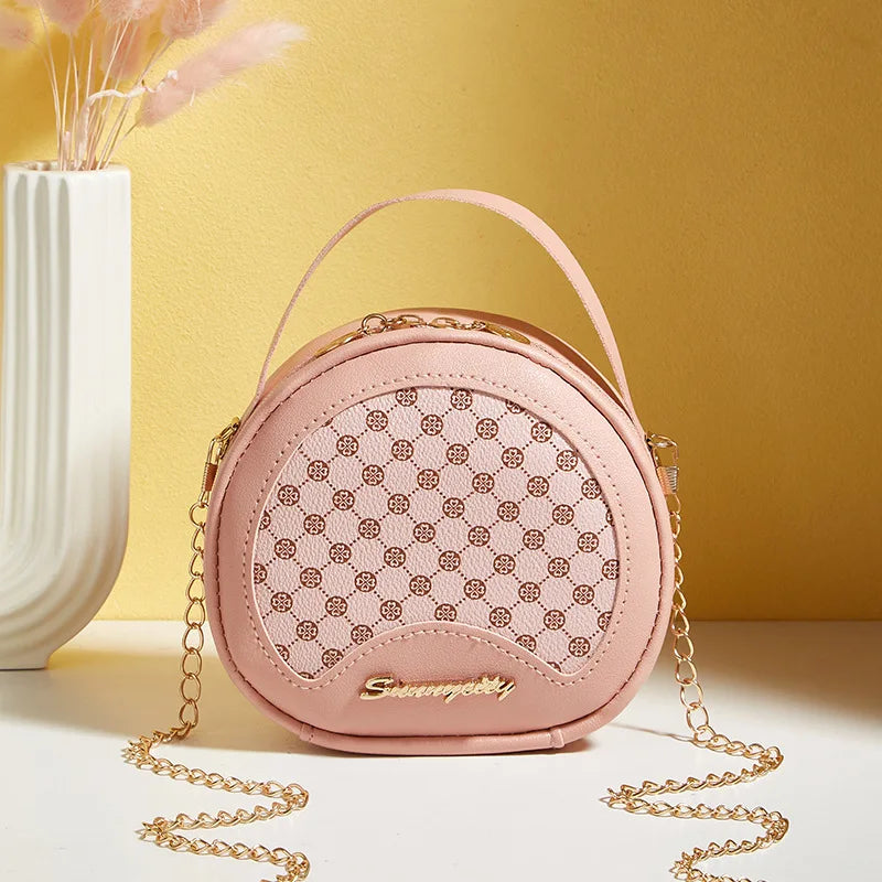 Luxury PU Leather Vintage Checkered Round Lady`s