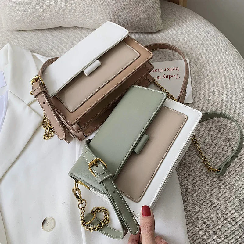 Wide Strap with Chain Handbags Women's square Shoulder Bags