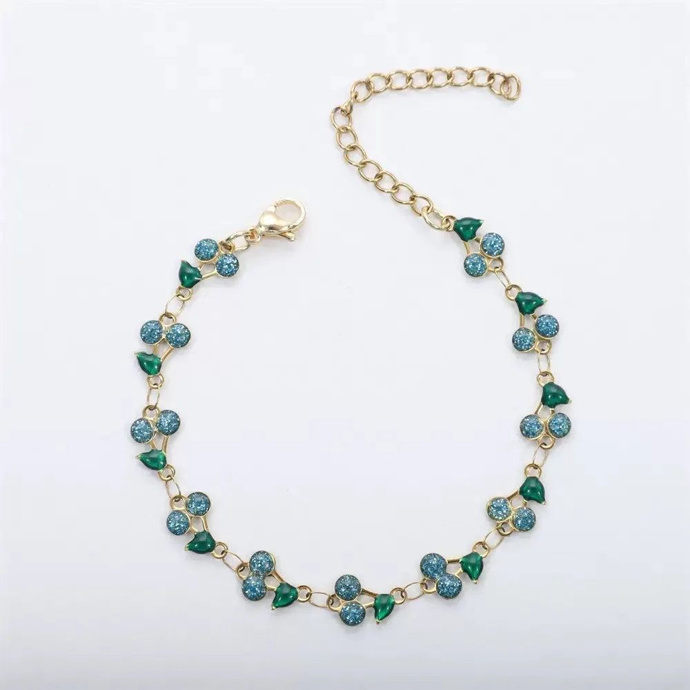 18K free Gold Plated Cherry Charm Bracelet for Women