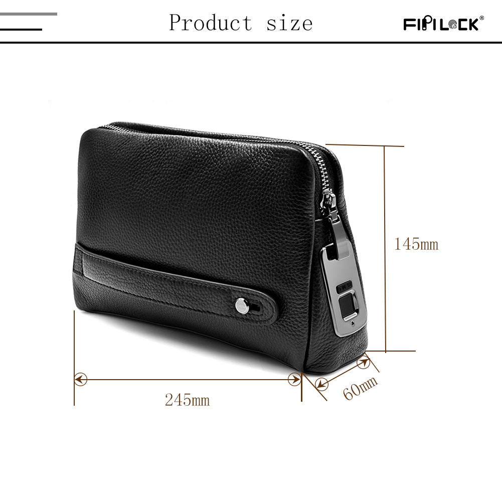 Men’s Genuine Leather Handbag with Fingerprint Lock – Designer Anti-Theft Briefcase & Wallet