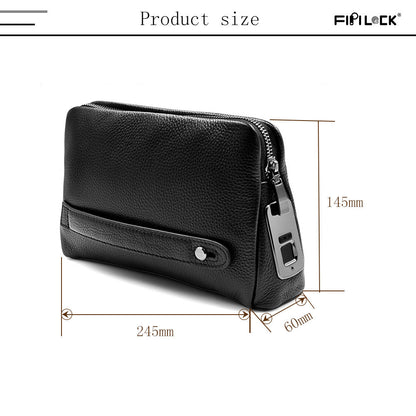 Men’s Genuine Leather Handbag with Fingerprint Lock – Designer Anti-Theft Briefcase & Wallet