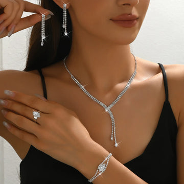 Luxury Zircon Bridal Jewelry Set - Necklace & Earrings