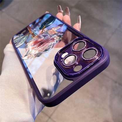 Glitter Diamond Glass Lens Protector Dream Rose Transparent PC Case for iPhone