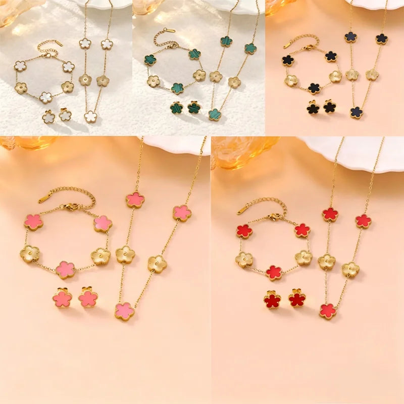 Elegant Five Clover Stainless Steel Jewelry Set
