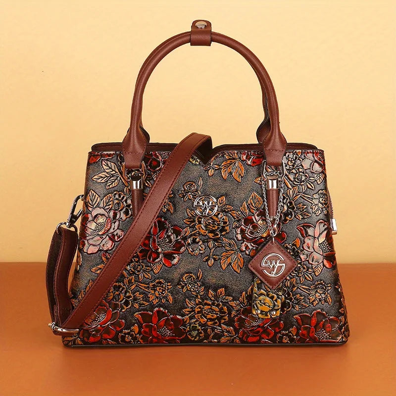 Vintage Flower Tote Bag with Zipper
