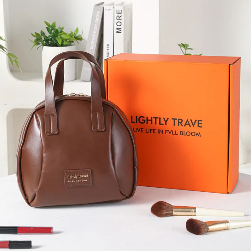 Stylish Fashion Women's PU Double Handle Letter Cosmetic Bag Zipper
