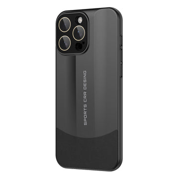 Frosted Transparent Hard PC iPhone Case with PU Leather Bumper & Camera Lens Protector – Fits iPhone 12 to iPhone 16