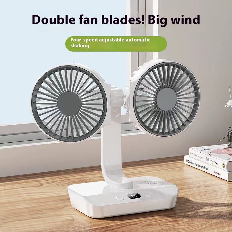 Portable Mini USB Rechargeable Fan – Dual-Head 360° Desktop & Handheld Fan for Car and Home