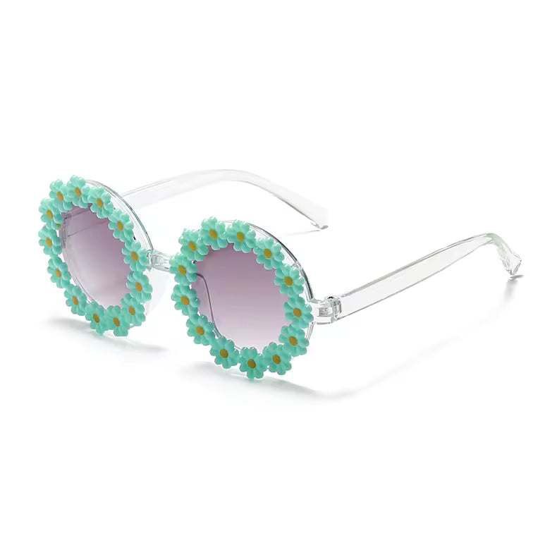 Cute Kids’ Flower Sunglasses – White & Yellow Round Beach Glasses for Girls🌸