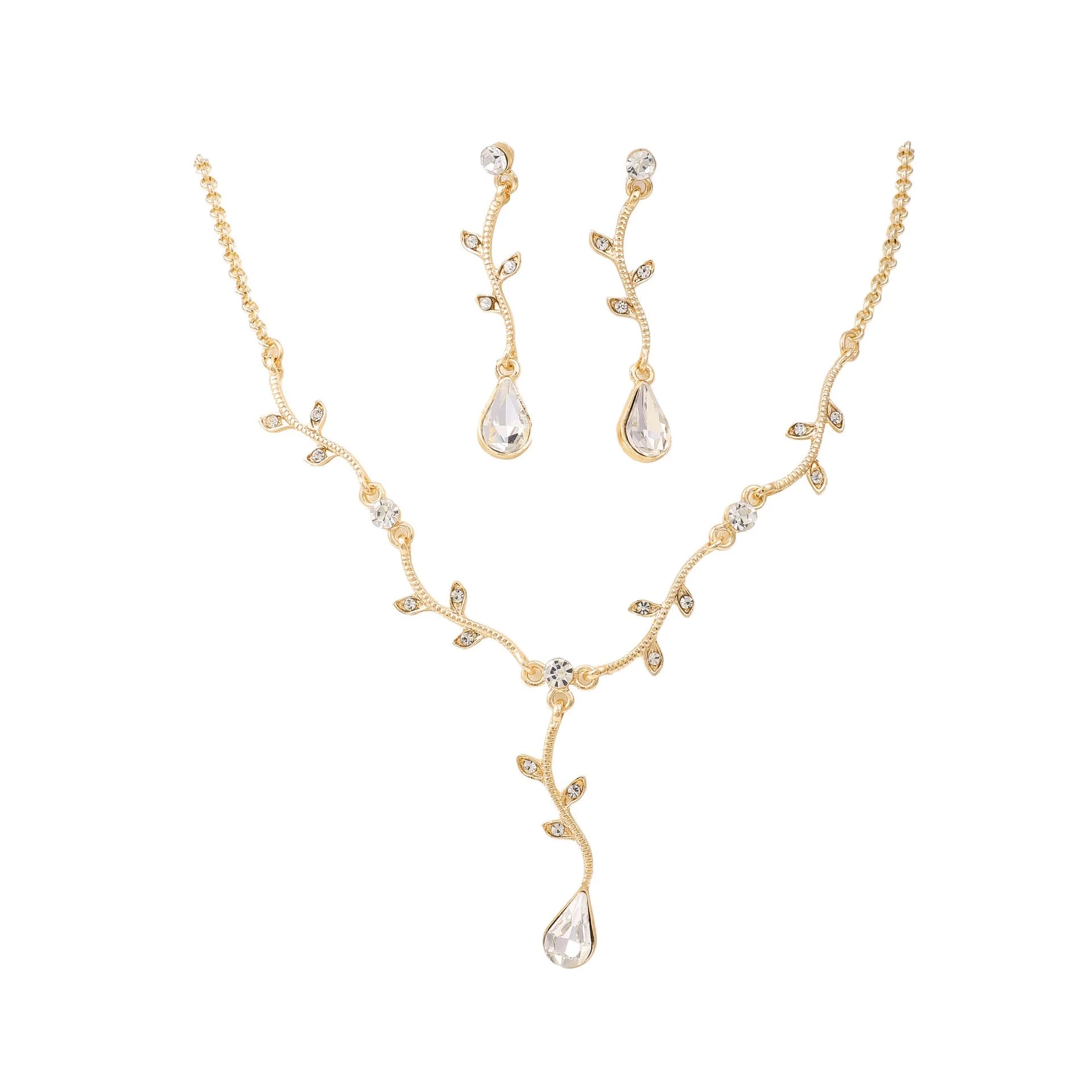 Elegant Gold Leaf Jewelry Set for Weddings