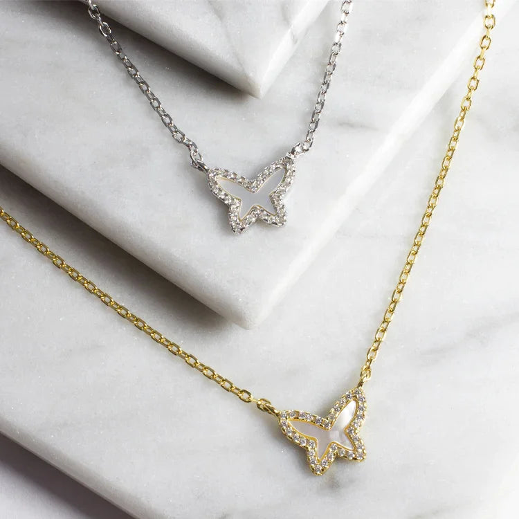 Rose Gold Mother of Pearl Butterfly Necklace