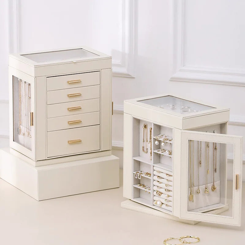 Rotating Multi-Layer Leather Jewelry Box