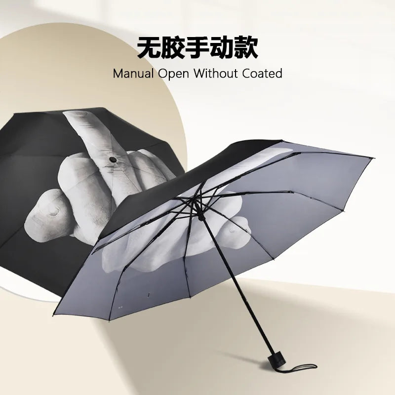 Creative Distinctive Three-Fold Silver Glue Manual Sun Middle Finger umbrella