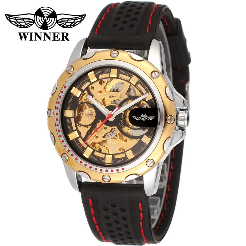 Winner Black Silicone Automatic Skeleton Watch