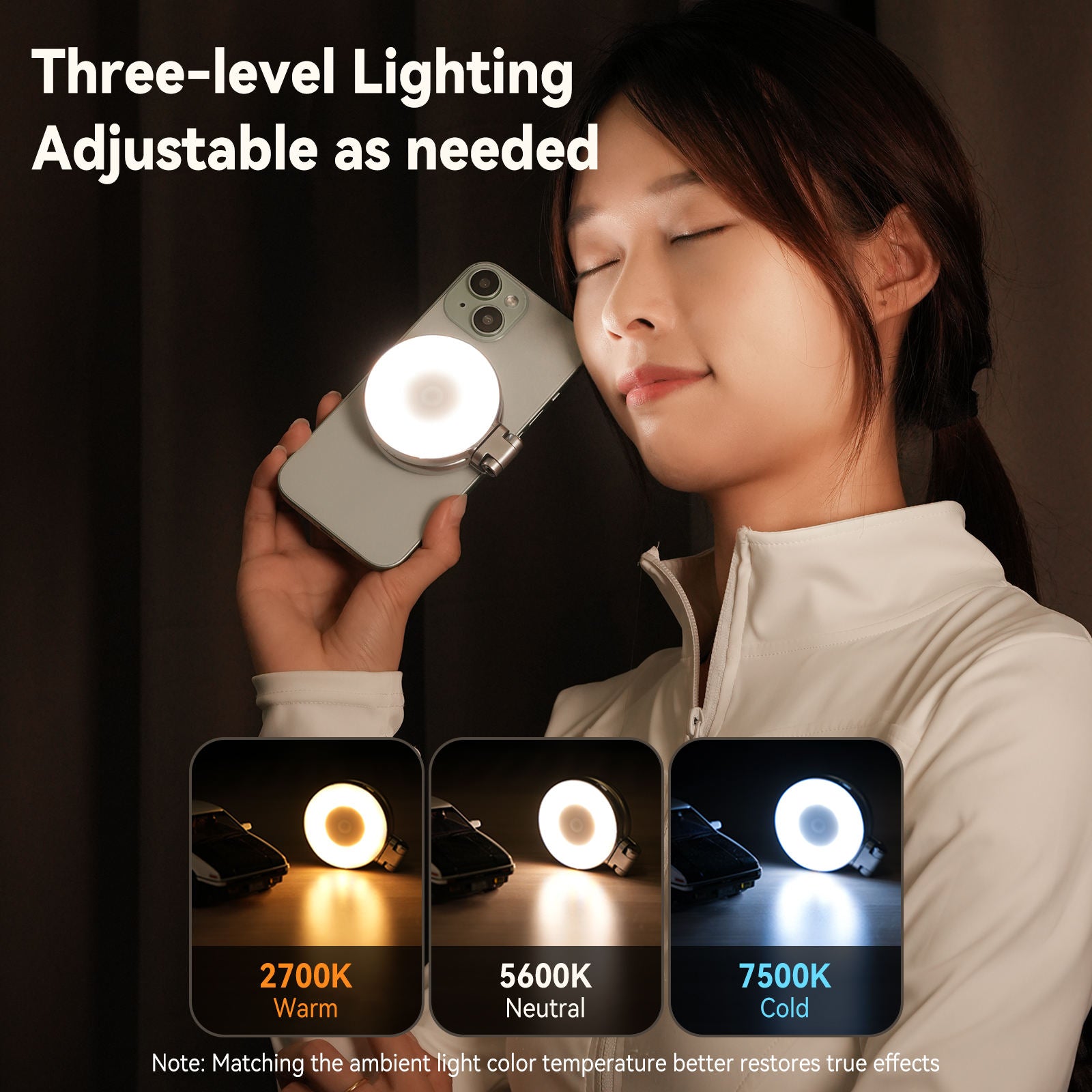 TELESIN Portable LED Selfie Ring Light with 360° Rotation & Makeup Mirror