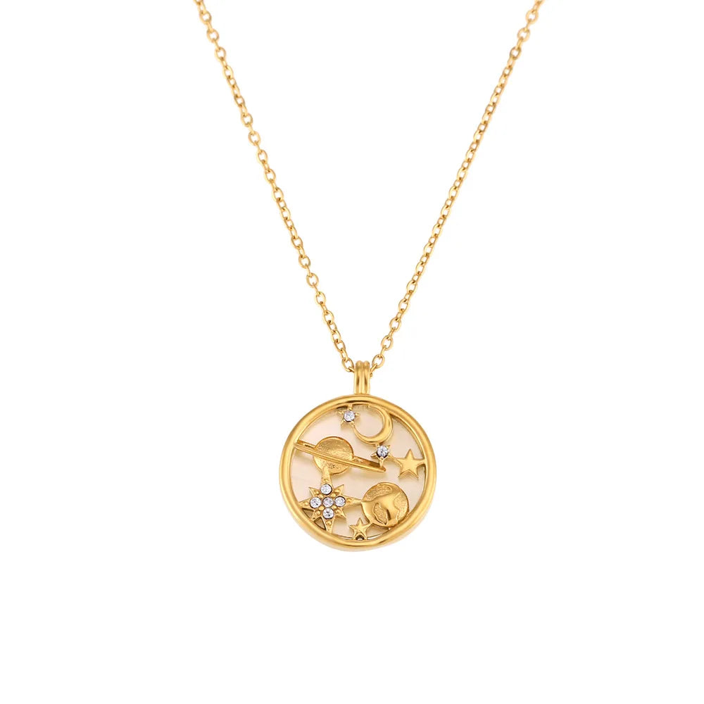 18K Gold Plated Moon & Stars Necklace with Zircon