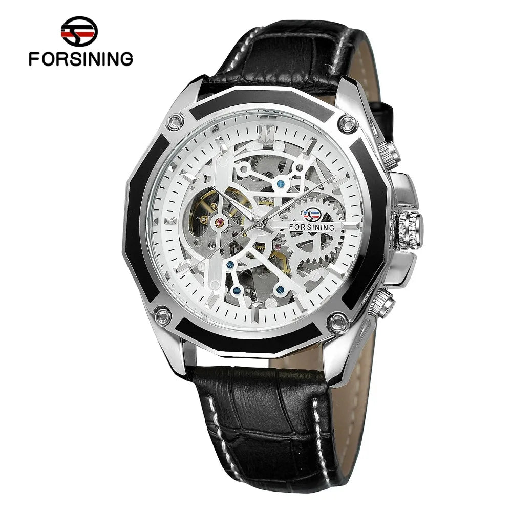 Luxury Skeleton Automatic Leather Watch for Men
