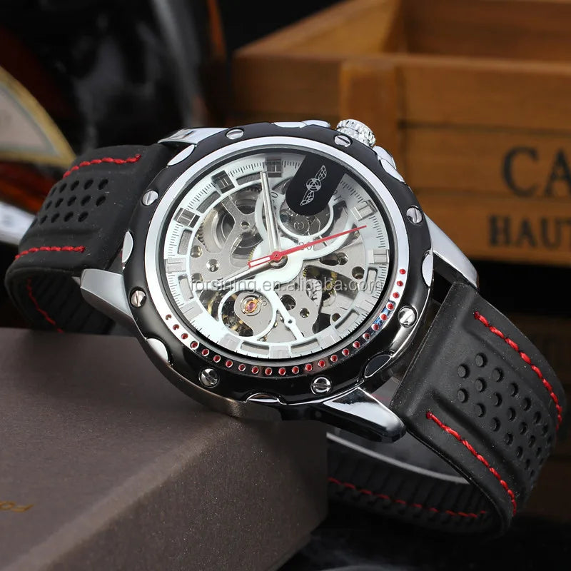 Winner Black Silicone Automatic Skeleton Watch