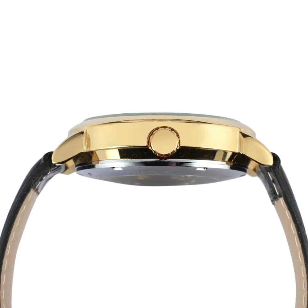Luxury Gold Skeleton Leather Automatic Watch