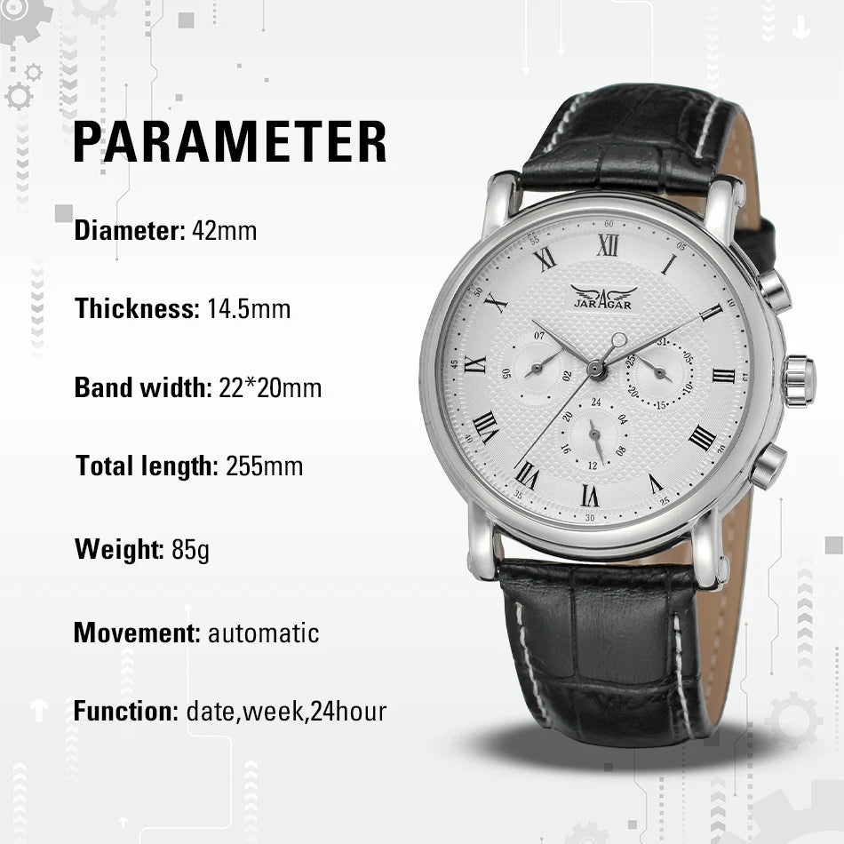 JARAGAR Men's Automatic Leather Watch
