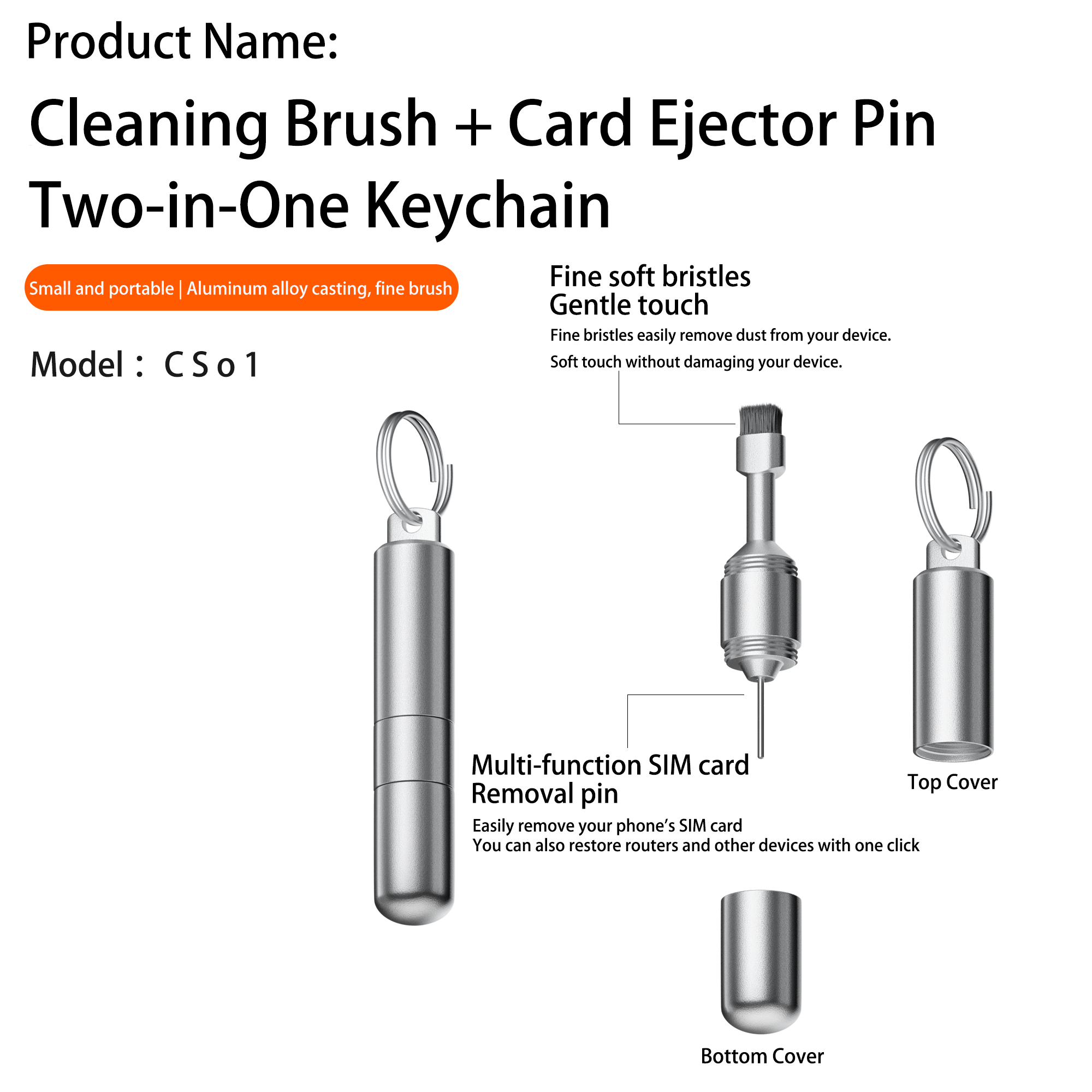 2 in 1 SIM Card Ejector Pin & Dust Cleaning Brush Keychain – Portable Mini Phone Accessories Tool
