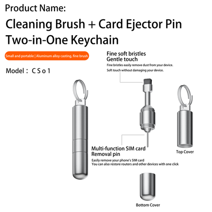 2 in 1 SIM Card Ejector Pin & Dust Cleaning Brush Keychain – Portable Mini Phone Accessories Tool