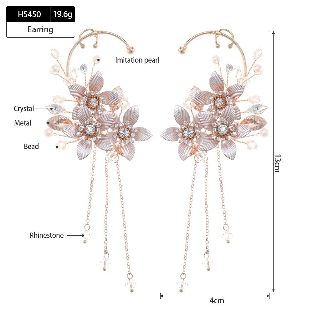 Elegant Metal Leaf Tassel Earrings for Brides