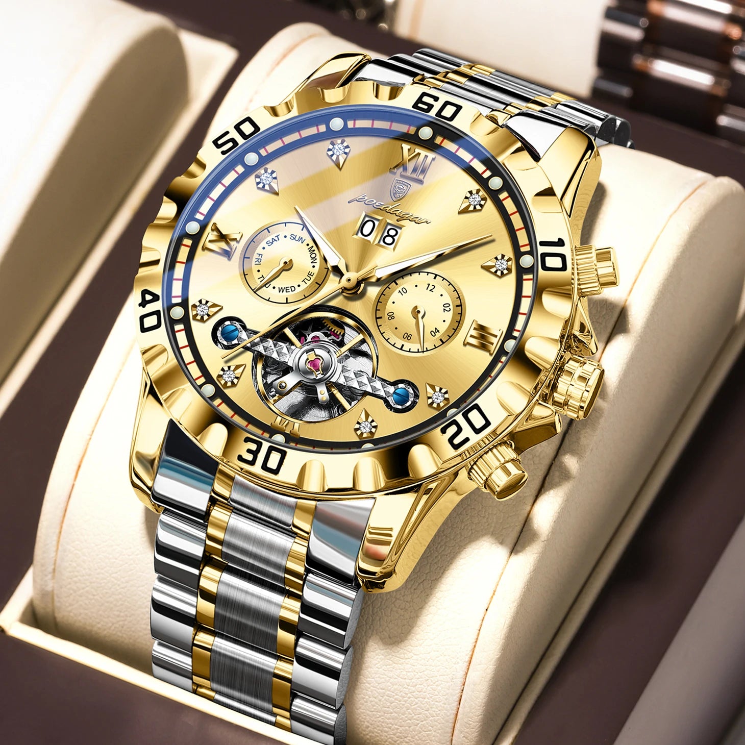Poedagar Luxury Skeleton Tourbillon Men's Watch